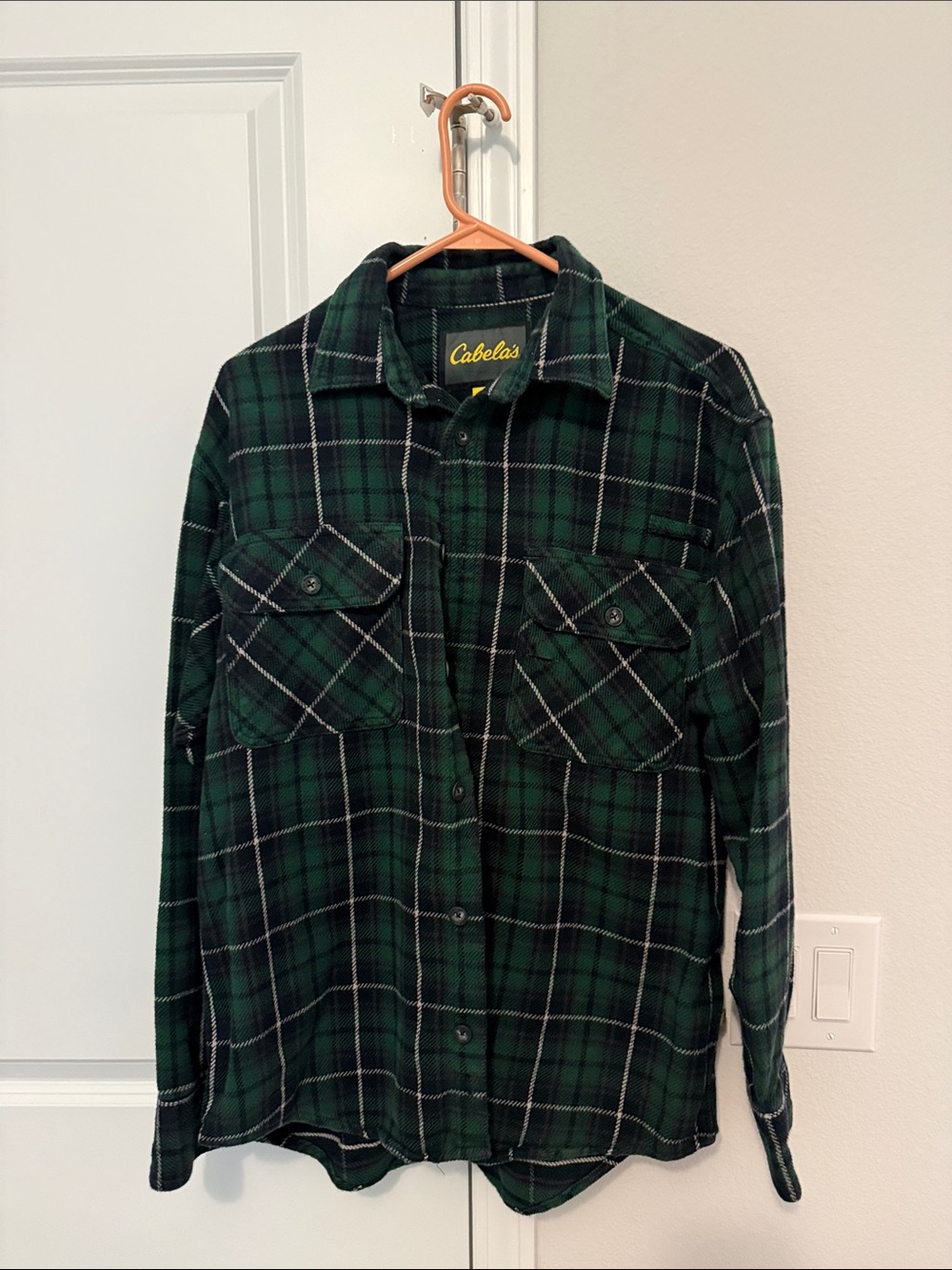 Cabela's Green and Black Plaid Button-Down Shirt
